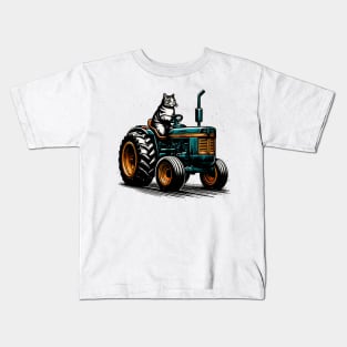 Funny Cat Driving A Tractor Kids T-Shirt